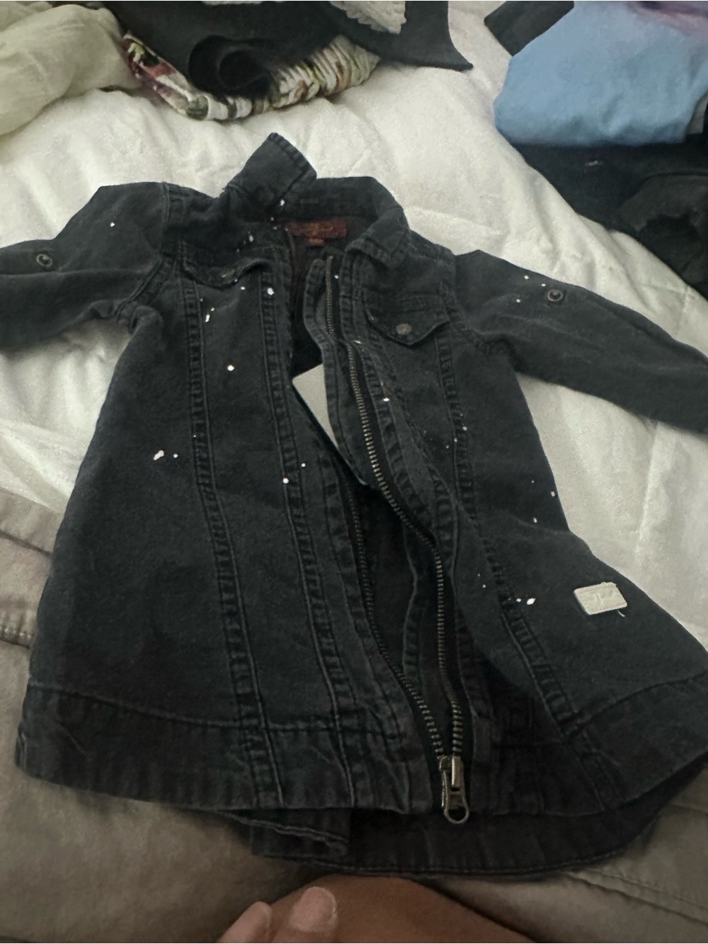 Seven7 Black Kids Denim Jacket with Paint-Splash Detail